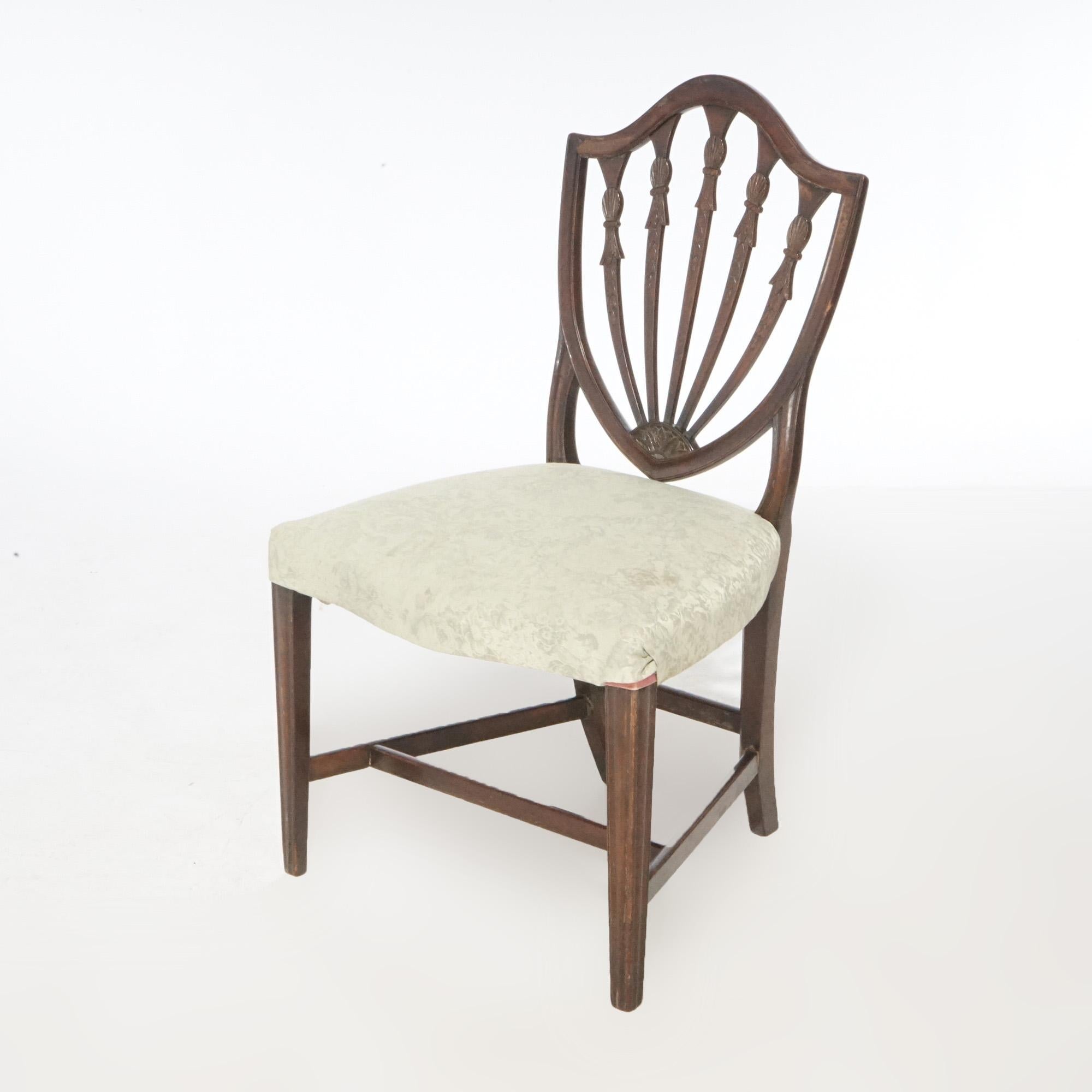 Antiker Satz von sechs Mahagoni Hepplewhite Shield Back Dining Chairs um 1920 9