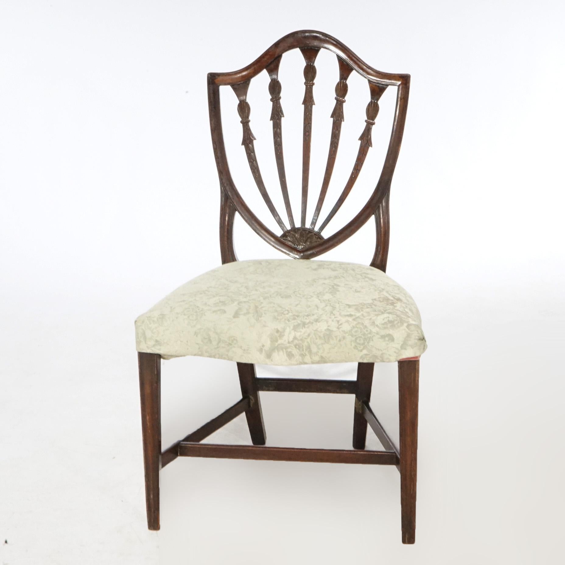 Antiker Satz von sechs Mahagoni Hepplewhite Shield Back Dining Chairs um 1920 11