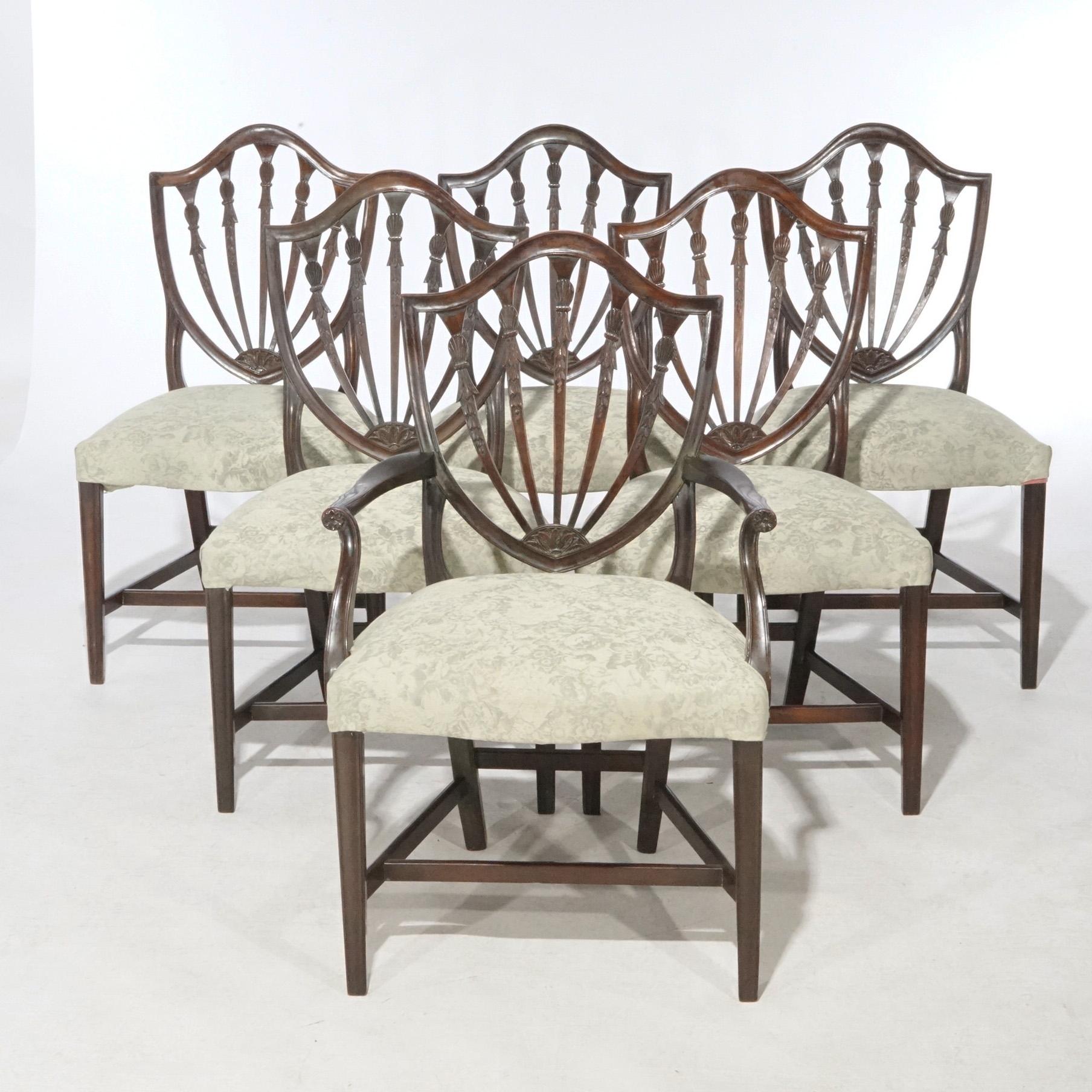 Antiker Satz von sechs Mahagoni Hepplewhite Shield Back Dining Chairs um 1920 (20. Jahrhundert)