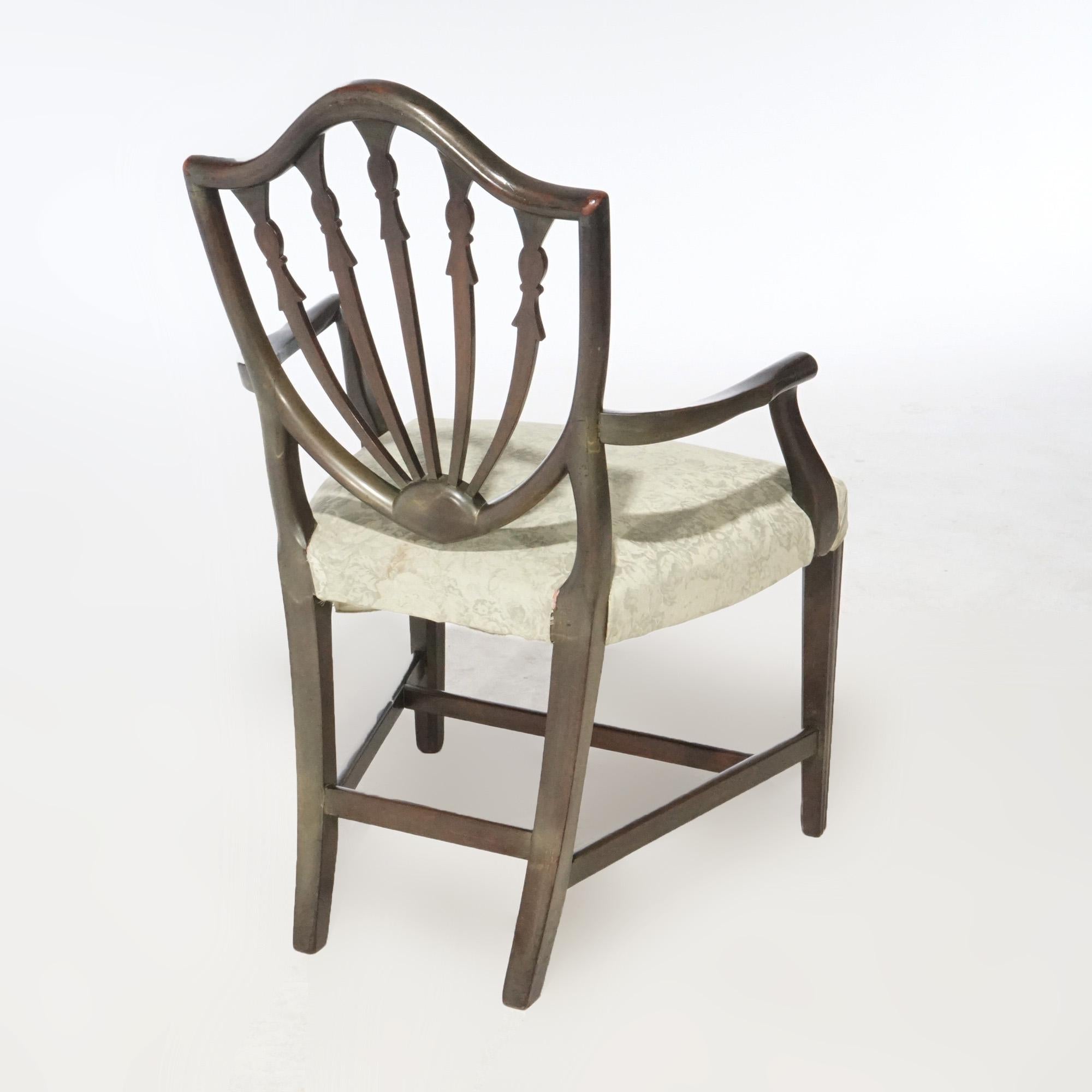 Antiker Satz von sechs Mahagoni Hepplewhite Shield Back Dining Chairs um 1920 2