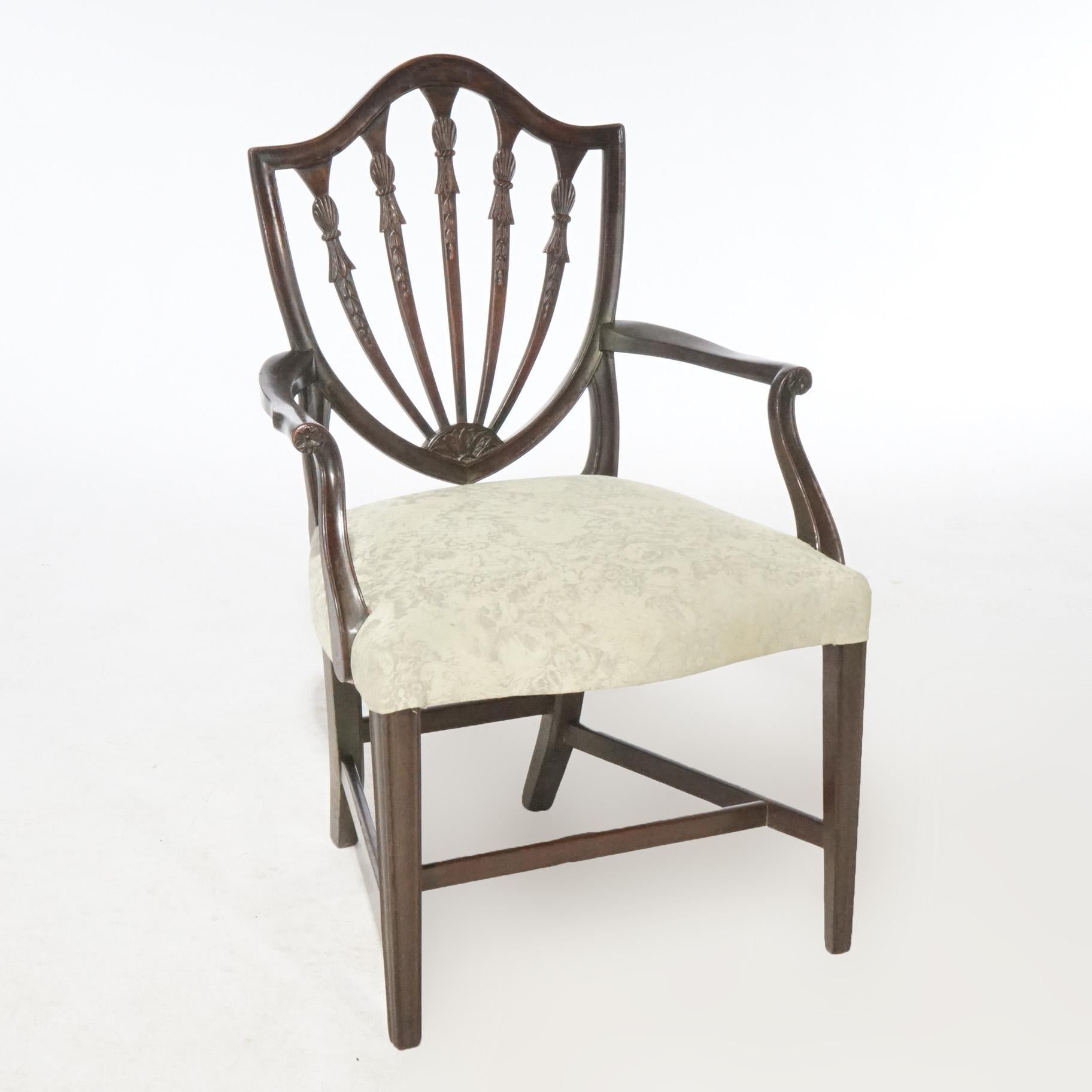 Antiker Satz von sechs Mahagoni Hepplewhite Shield Back Dining Chairs um 1920 3