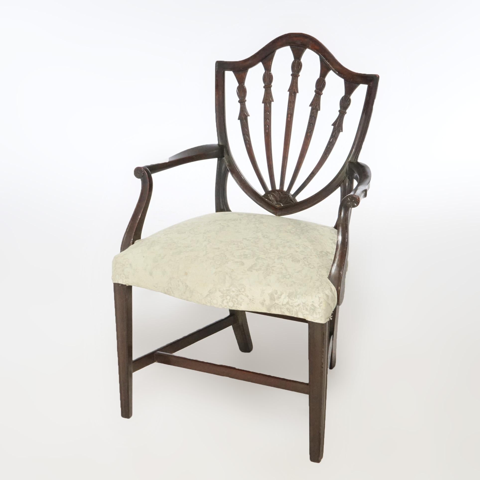 Antiker Satz von sechs Mahagoni Hepplewhite Shield Back Dining Chairs um 1920 4