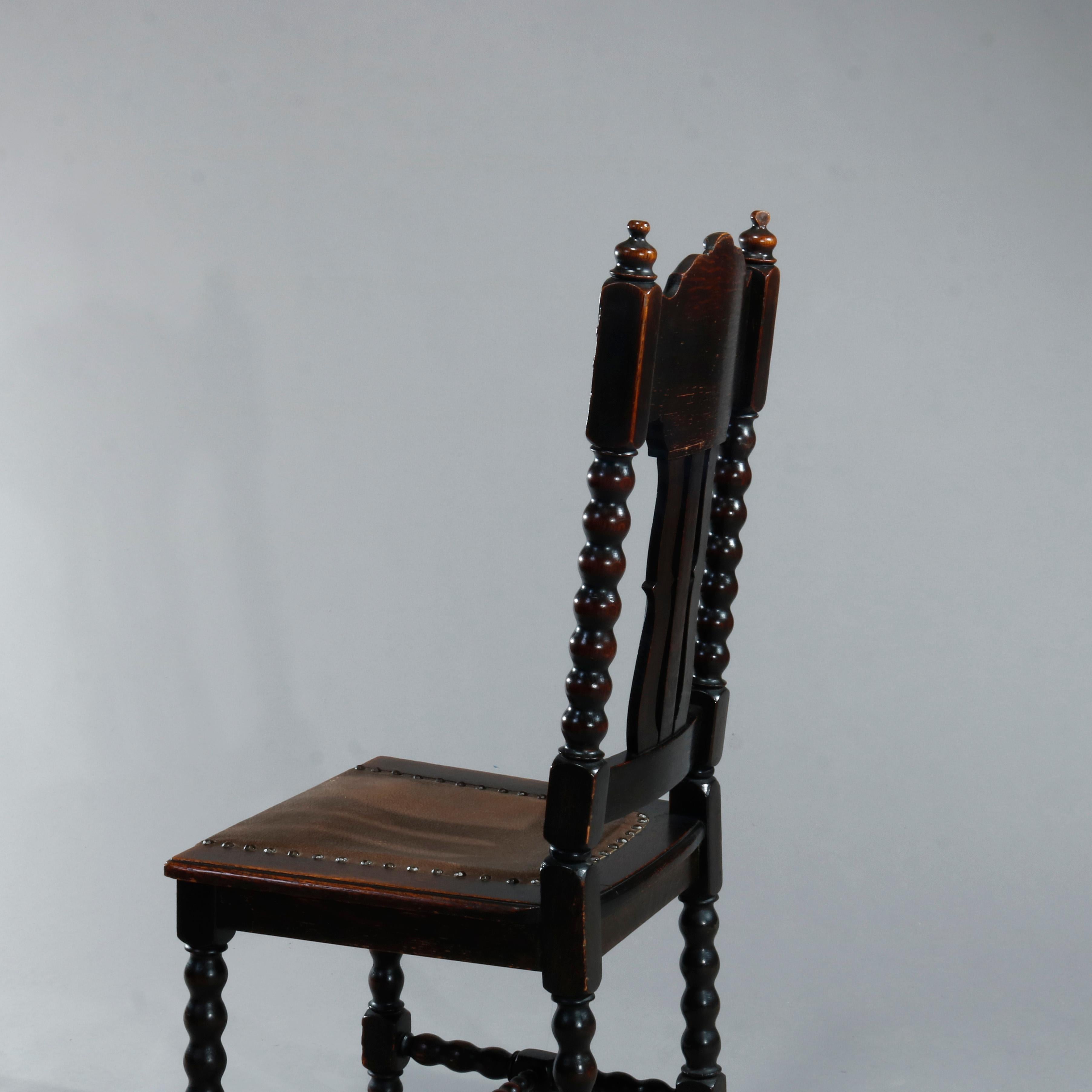 20th Century Antique Set of Six Oak R J Horner School Carved North Wind Dining Chairs, c 1900