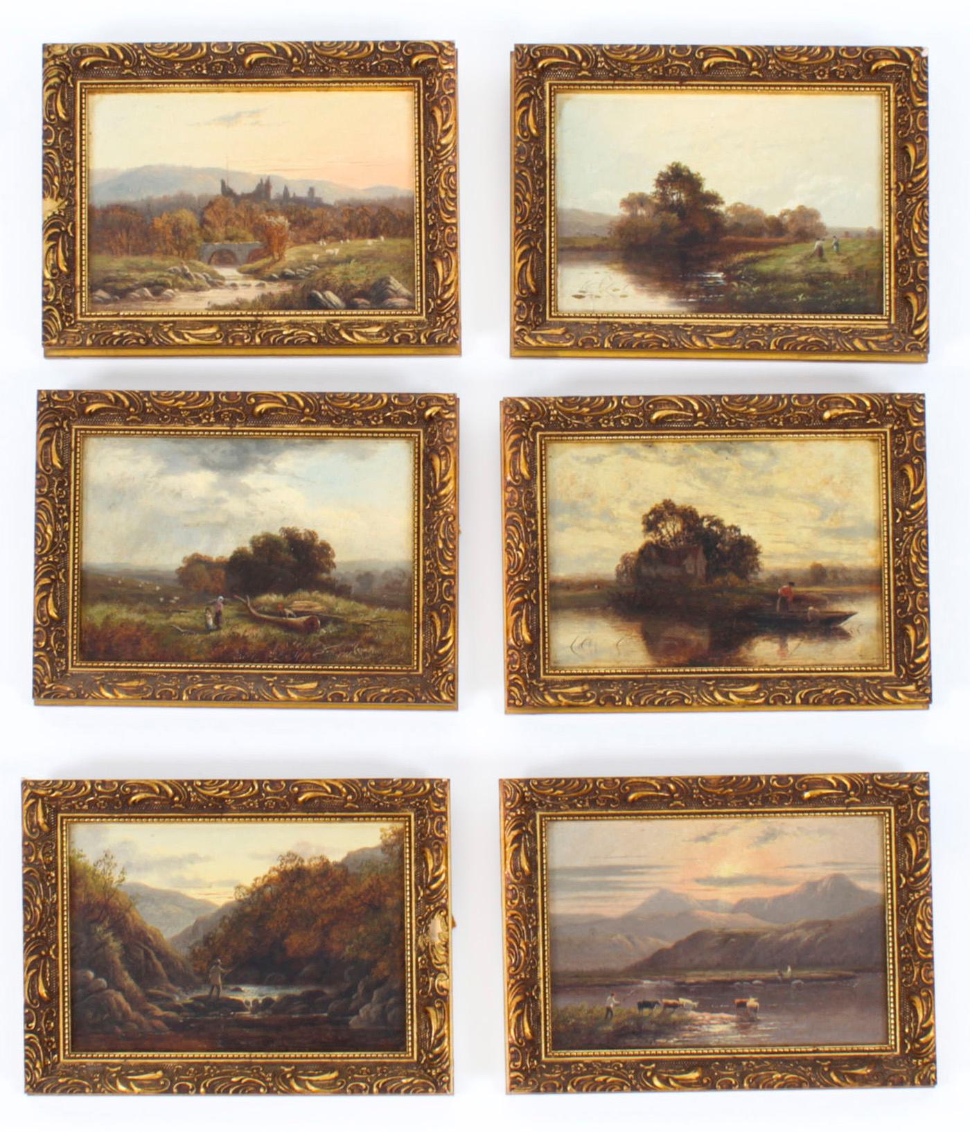 Antique Set of Six River Landscapes Paintngs 19th Century For Sale 15