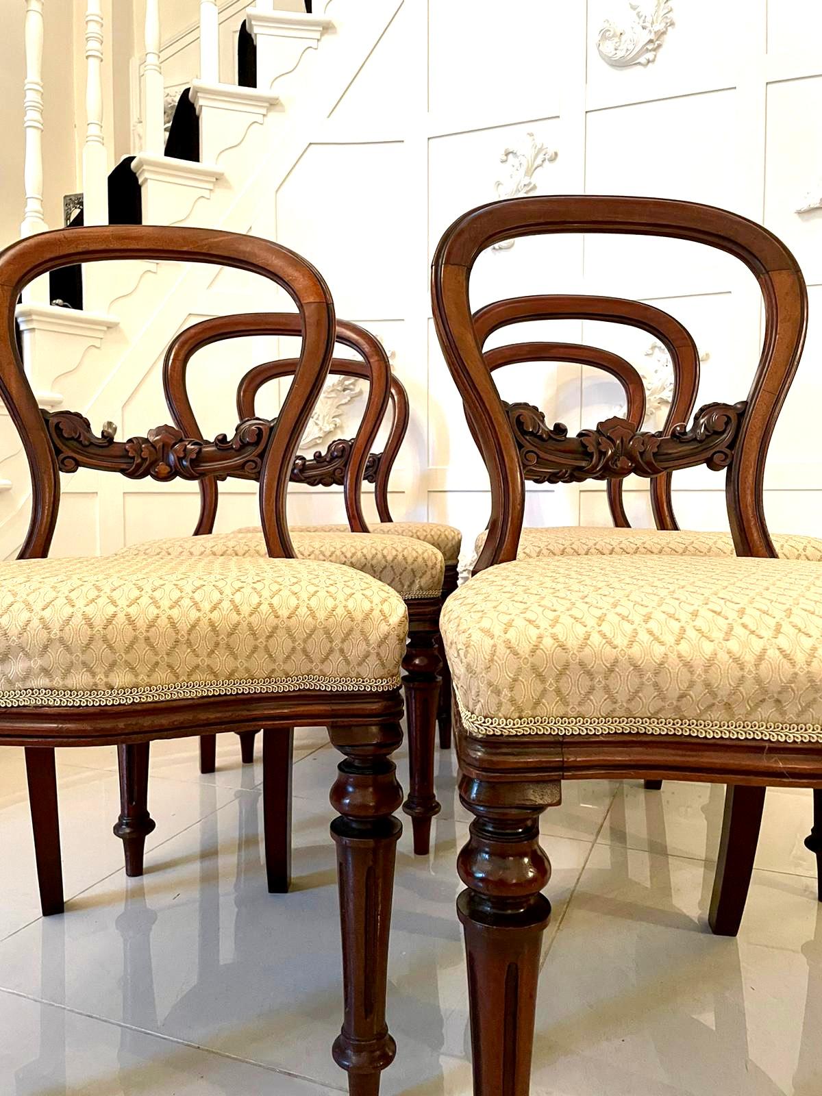 English Antique Set of Six Victorian Mahogany Balloon Back Dining Chairs
