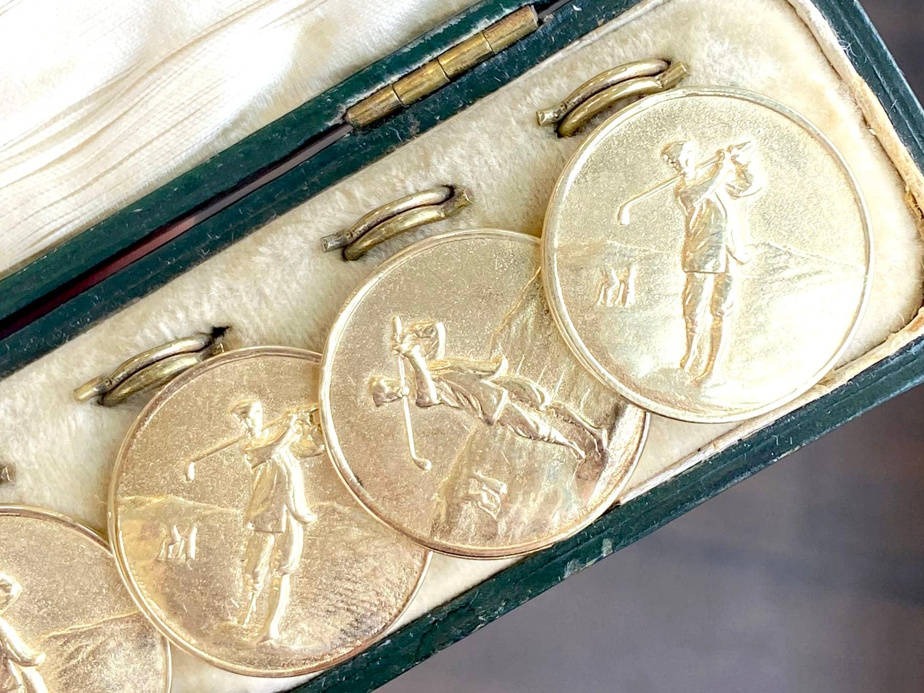 Antique Set of Six Yellow Gold Golf Buttons, Circa 1910 For Sale 3