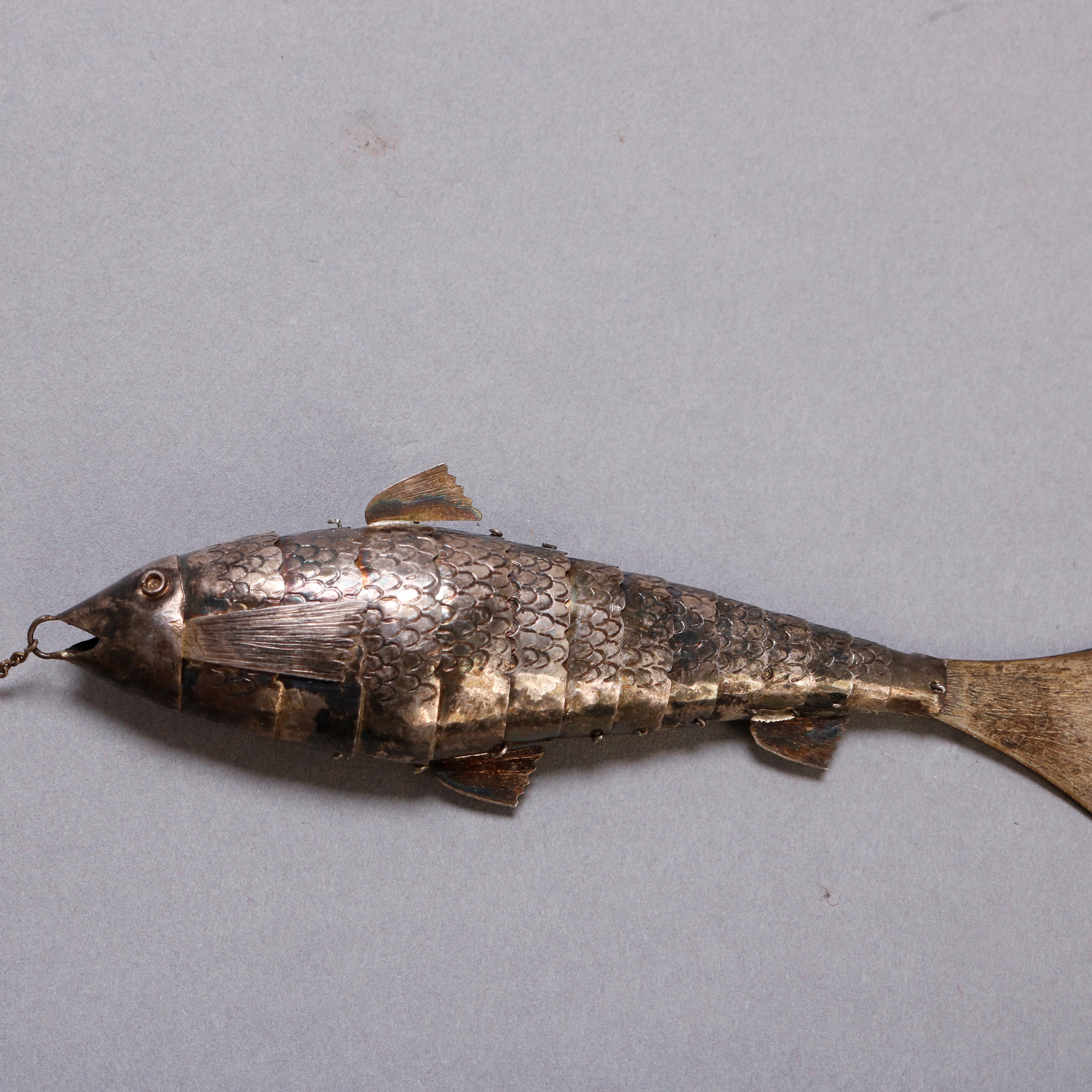 Antique Set of Sterling Silver Figural Articulated Fish Pins, circa 1900 In Good Condition In Big Flats, NY