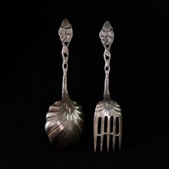 Antique Set of Sterling Silver "Strawberry" Design Serving Utensils, circa 1890