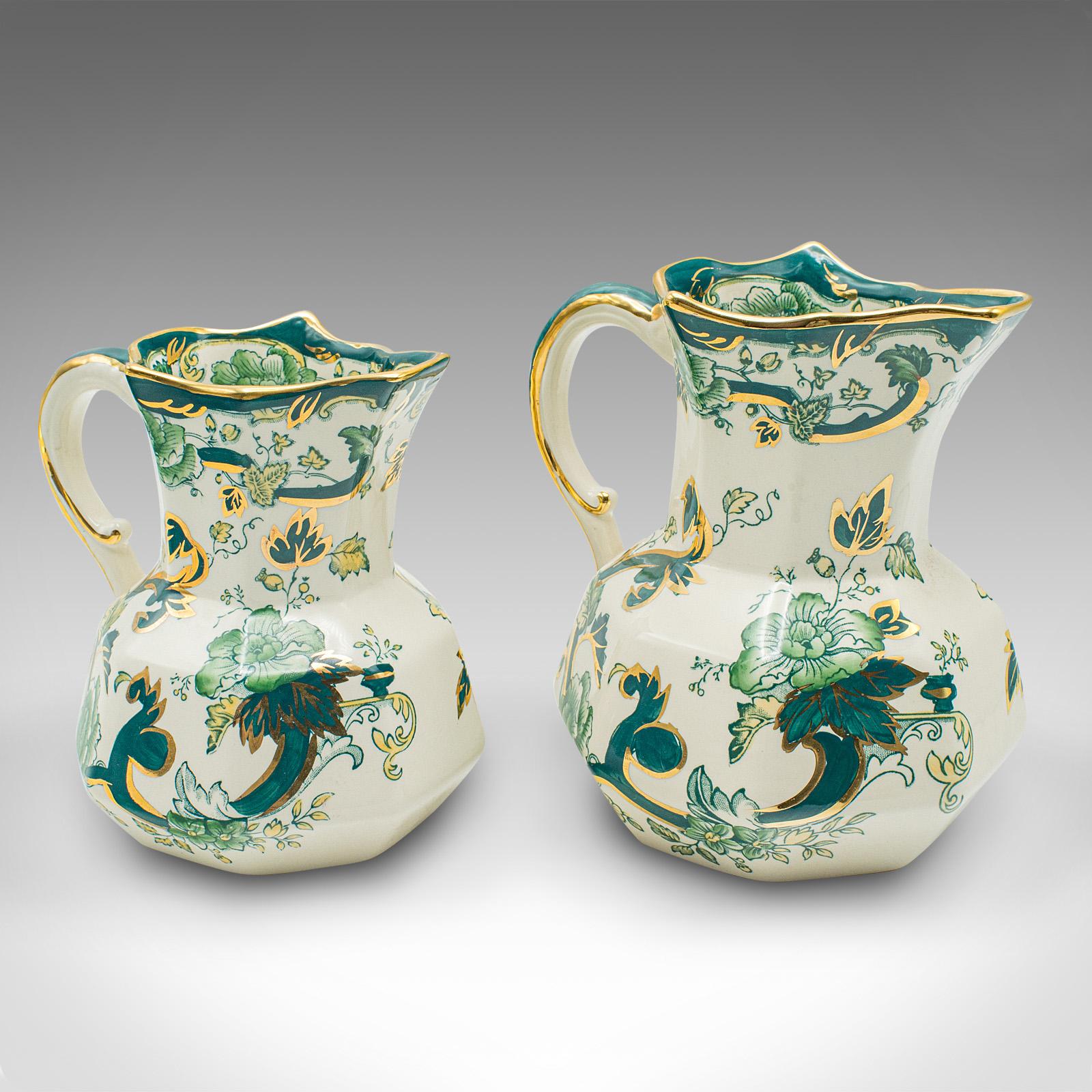 Antikes Tischgefäß-Set aus Steingutkrügen, Englisch, Keramik, Soßen, Sauciere, Creme, um 1920 (20. Jahrhundert) im Angebot