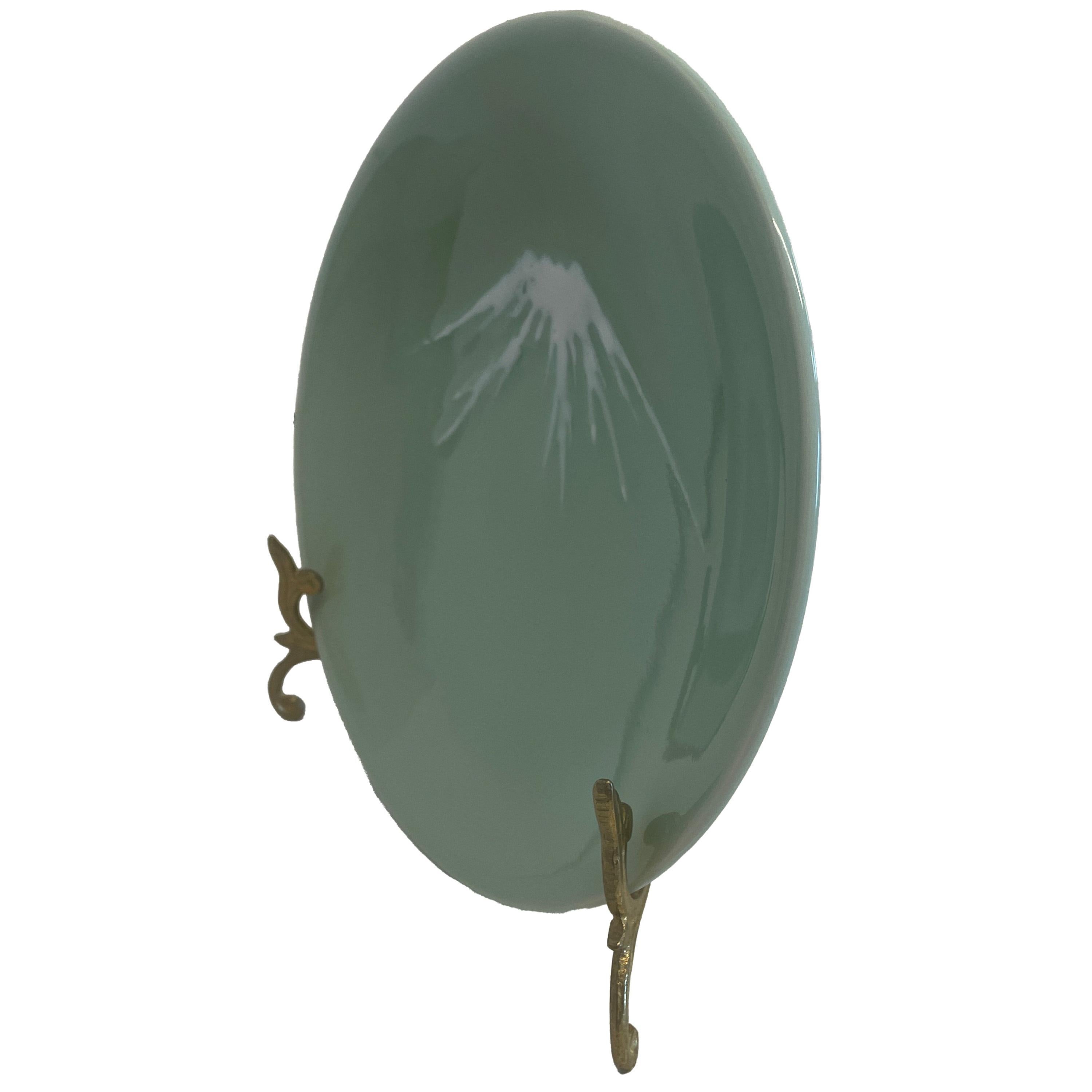 Antiguo Juego de Diez Platos Japoneses Nabeshima Mt Fuji Celadon Cerámica 8.5
