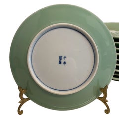 Antique Set of Ten Japanese Nabeshima Mt Fuji Celadon Pottery 8.5" Plates 1900