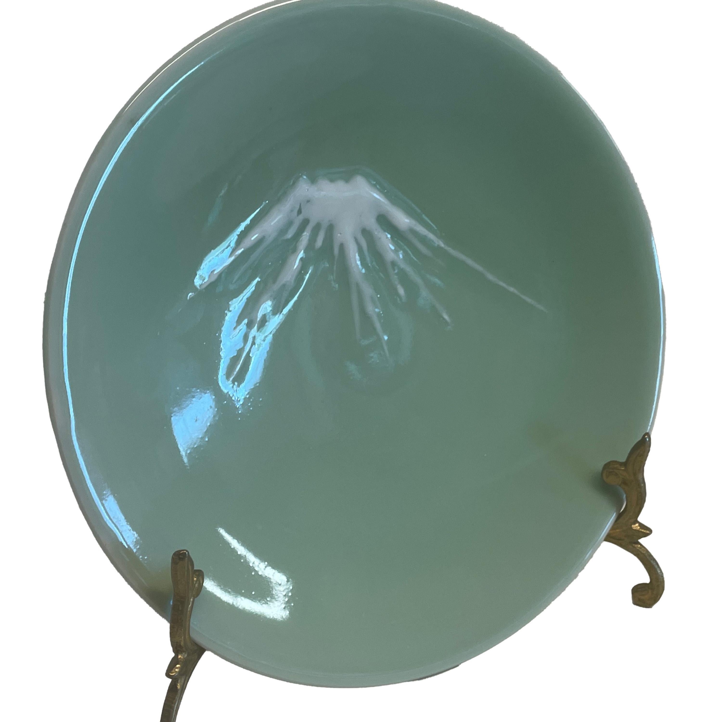 Antiguo Juego de Diez Platos Japoneses Nabeshima Mt Fuji Celadon Cerámica 8.5