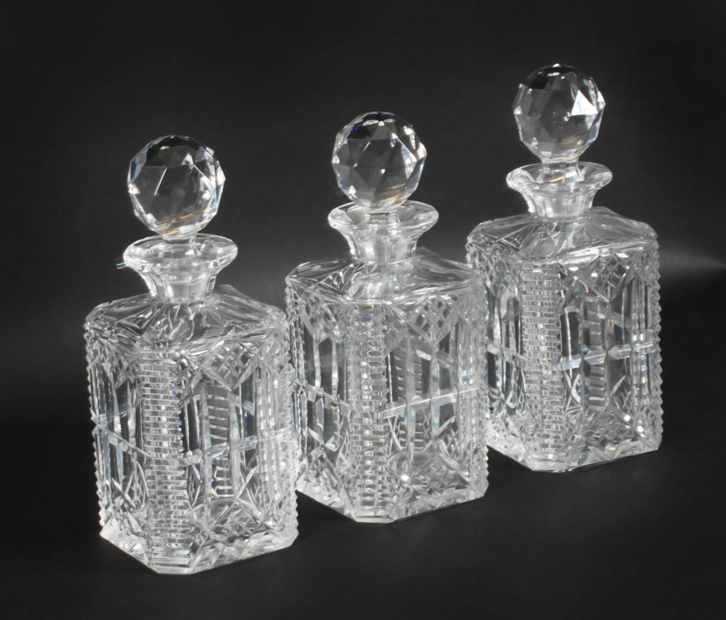 Antique Set of Three Cut Crystal Decanters Early 20th Century For Sale 7