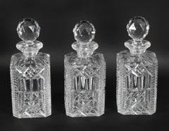 Antique Set of Three Cut Crystal Decanters Early 20th Century