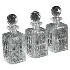 Antique Set of Three Cut Crystal Decanters Early 20th Century