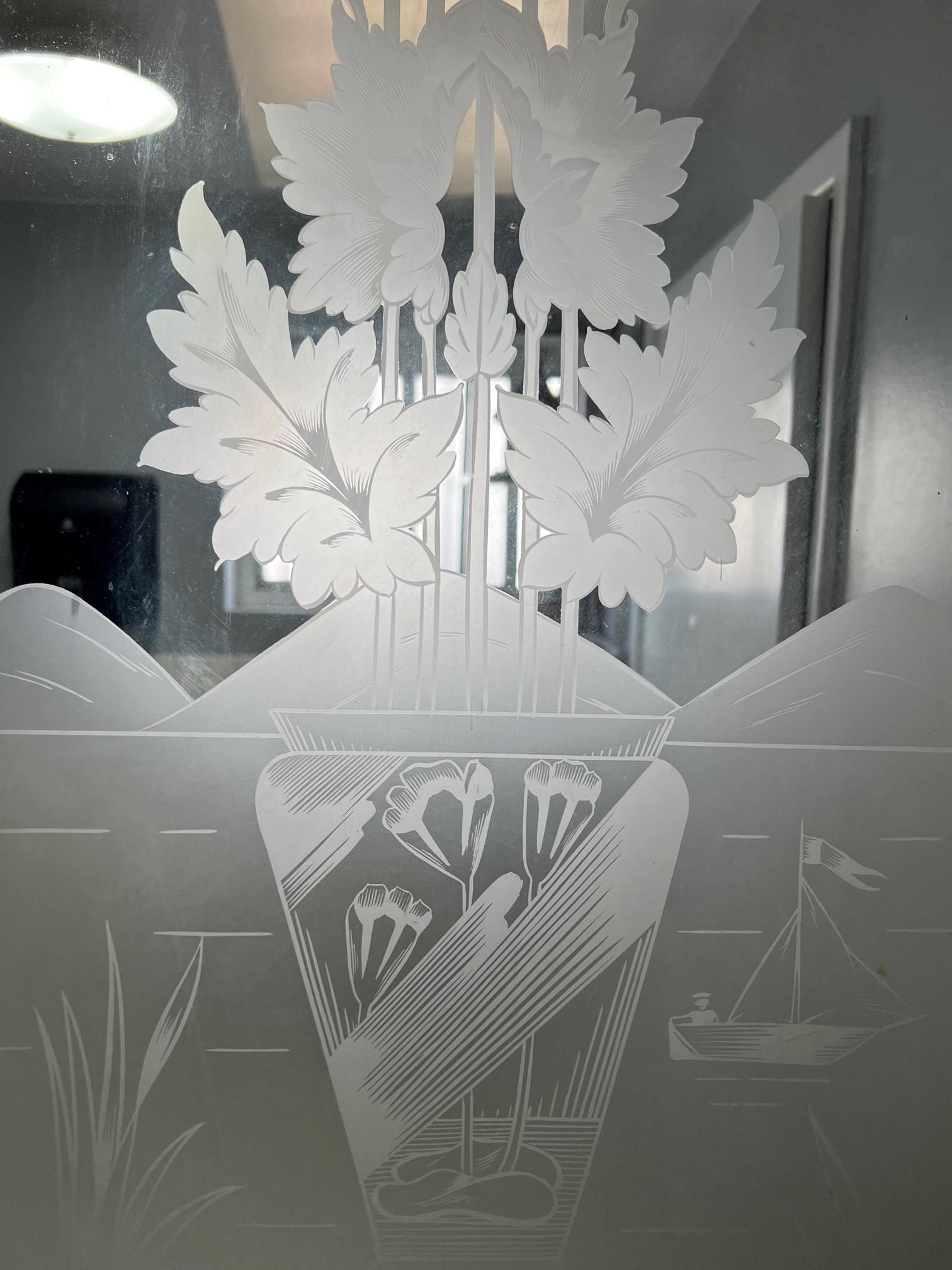 Antique Set of Three Decorative Etched Glass Doors with Peacocks from France    For Sale 11