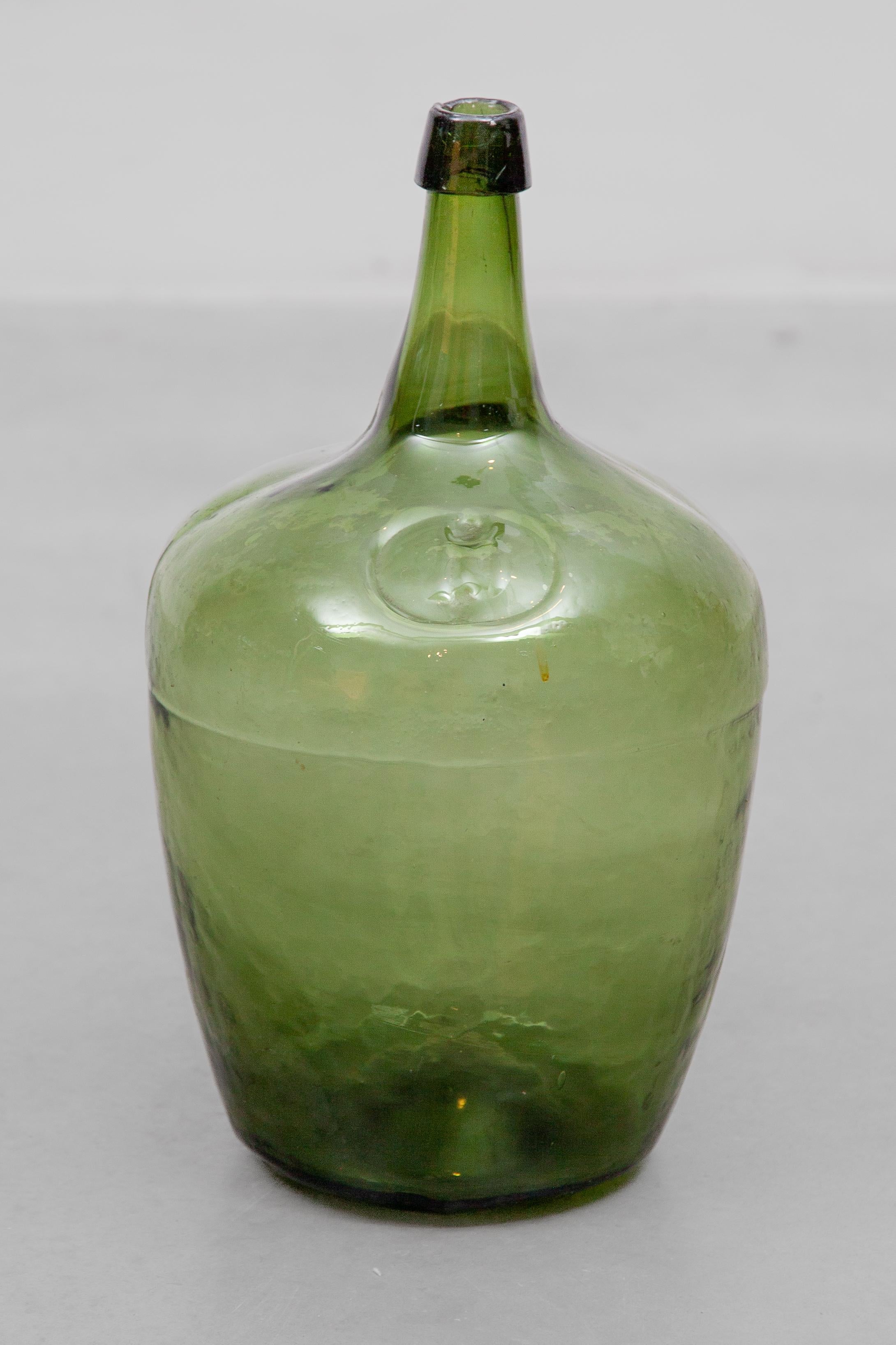 Antique Set of Three Green Glass Demijohn Hand Blown Bottles, Mecklenburgh 2