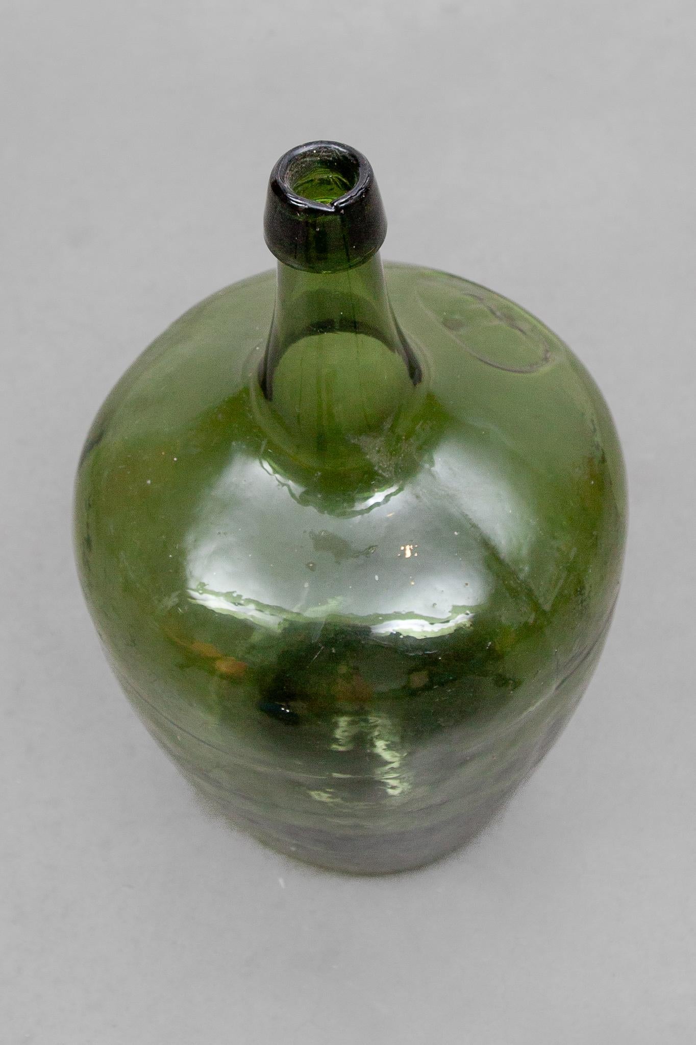 Antique Set of Three Green Glass Demijohn Hand Blown Bottles, Mecklenburgh 5