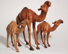 Antique Set of Three Italian Leather Camel Figurines Sculptures