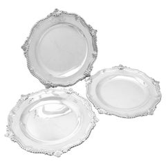 Antique Set of Three Sterling Silver Dinner Plates