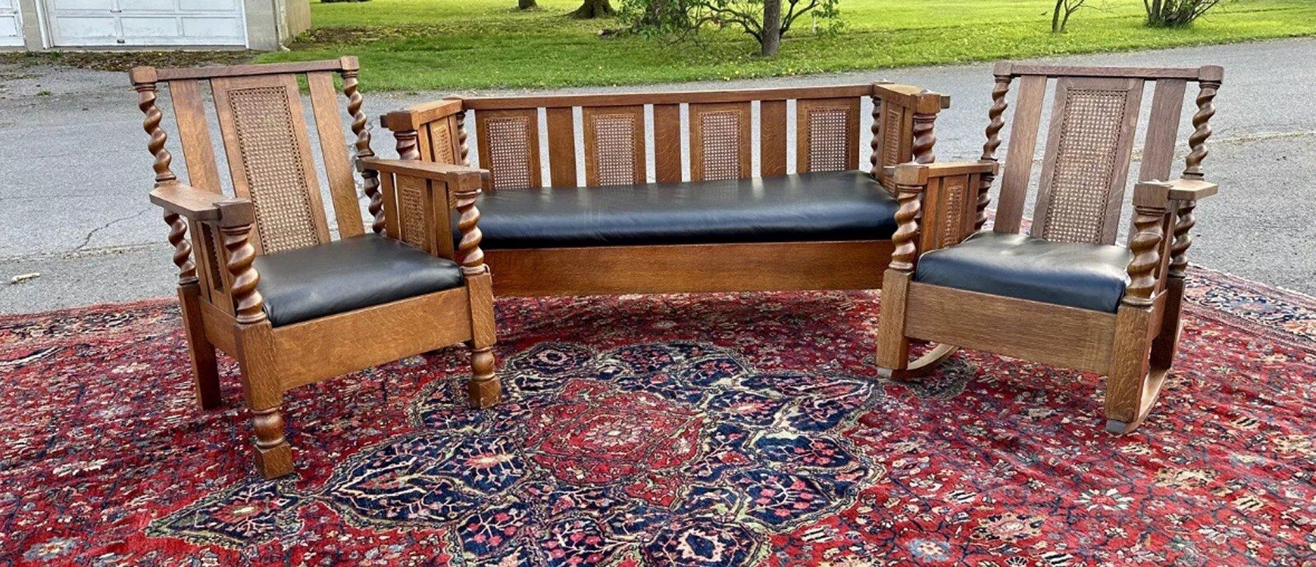 Arts and Crafts ANTIQUE Ensemble de trois sièges Stickley Brothers, c. 1900 - W8018      MUST SELL en vente