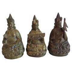 Antique Set of Three Tibetan Bronze Statues of Scholars