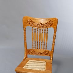 Antique Set of Twelve Oak Spindle & Pressed Back Dining Cane Seat Chairs, c1910