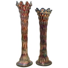 Antique Set of Two American Blown Art Glass "Rustic" Vases