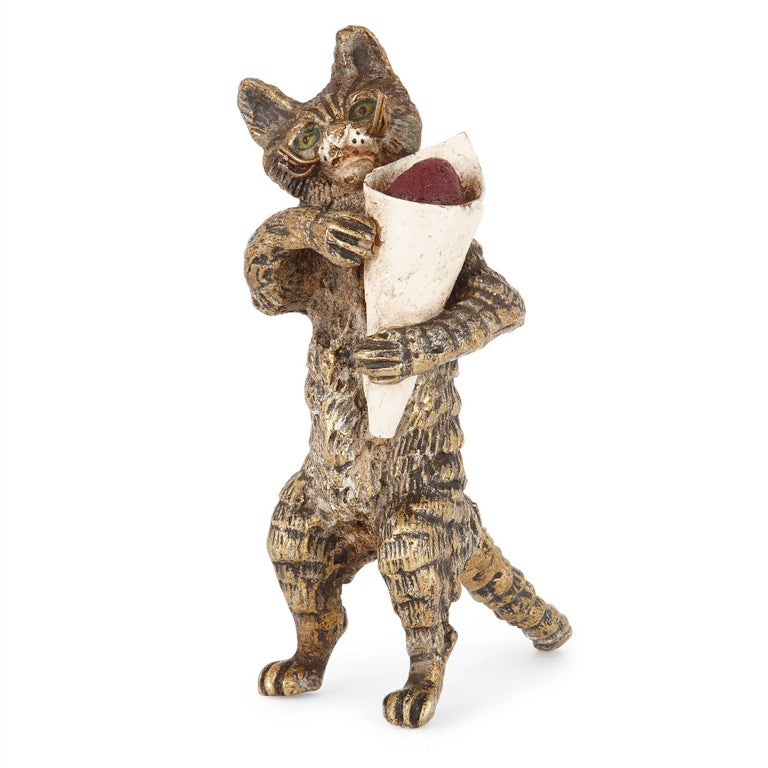 Austrian Antique Set of Viennese Cold Painted Bronze Cats For Sale