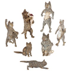 Antique Set of Viennese Cold Painted Bronze Cats