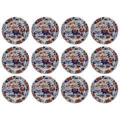 Antique Set of Twelve Masons Ironstone China Imari Cabinet Plates