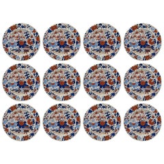 Antique Set of Twelve Masons Ironstone China Imari Cabinet Plates