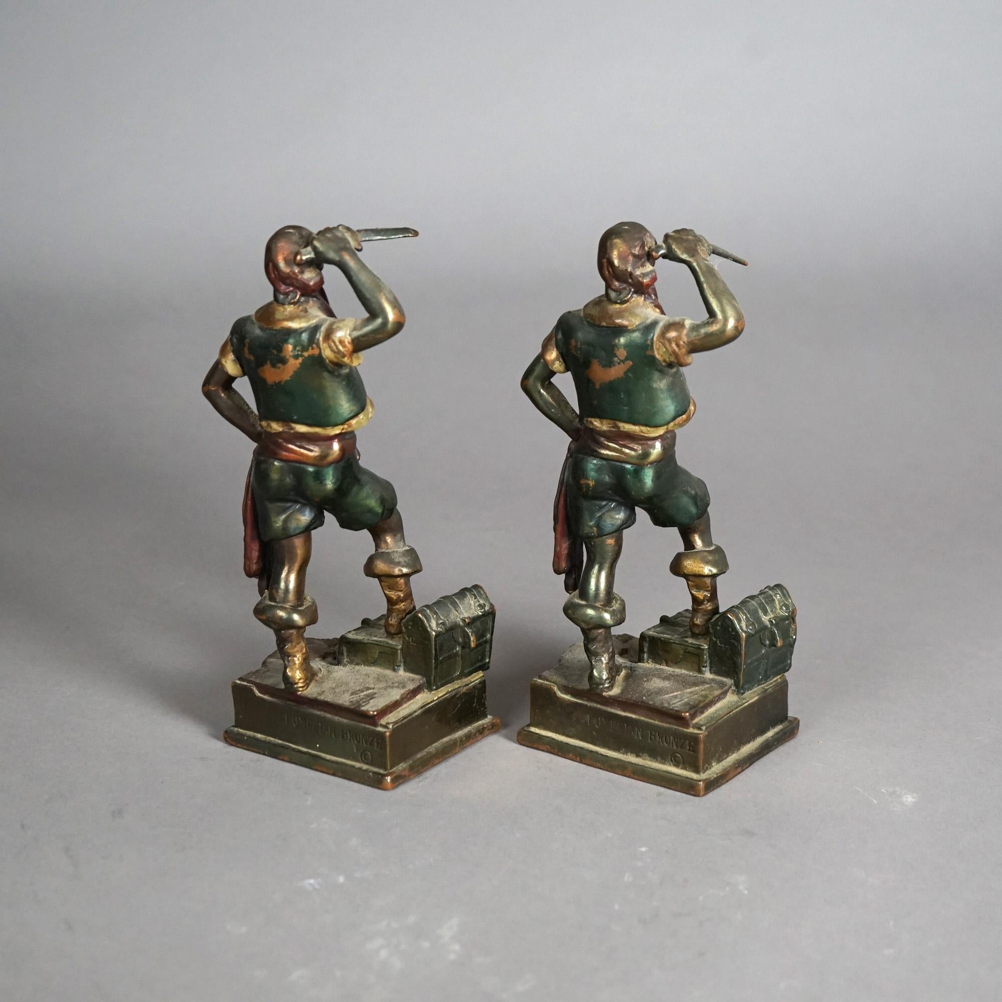 Antique SetFrankart School Pompéian Polychrome Cast Bronze Pirate Bookends c1920 3