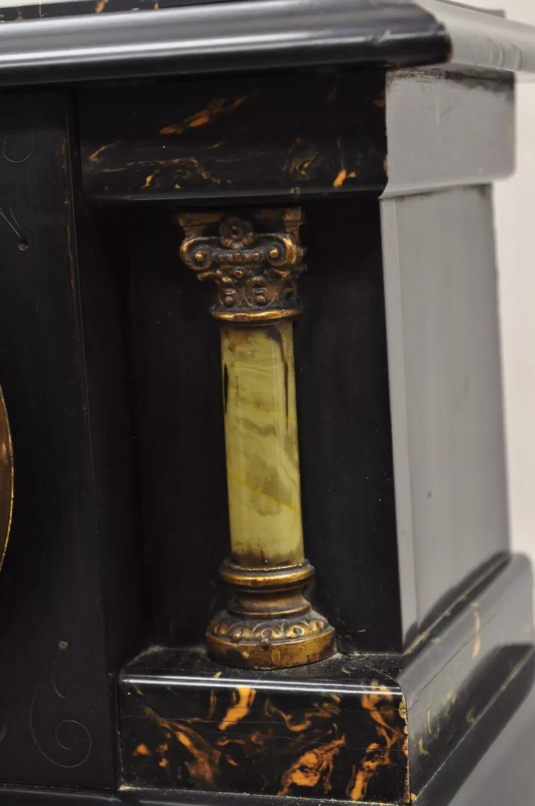 Antique Seth Thomas Adamantine Victorian Faux Marble Shelf Mantel Clock For Sale 4