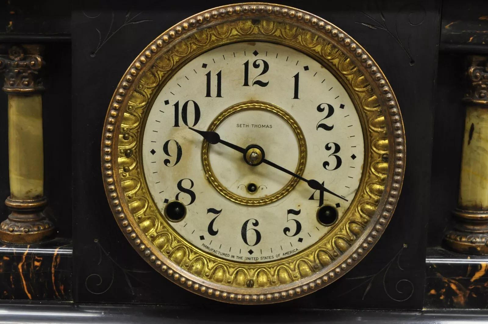 Unknown Antique Seth Thomas Adamantine Victorian Faux Marble Shelf Mantel Clock For Sale
