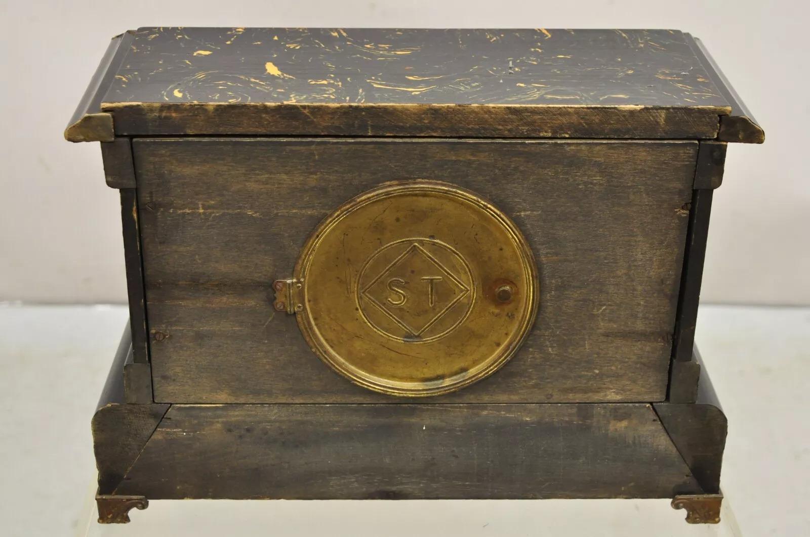 Antique Seth Thomas Adamantine Victorian Faux Marble Shelf Mantel Clock For Sale 1