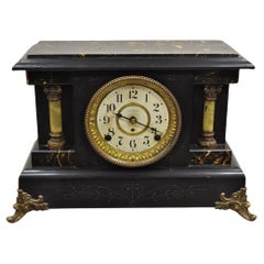 Antique Seth Thomas Adamantine Victorian Faux Marble Shelf Mantel Clock