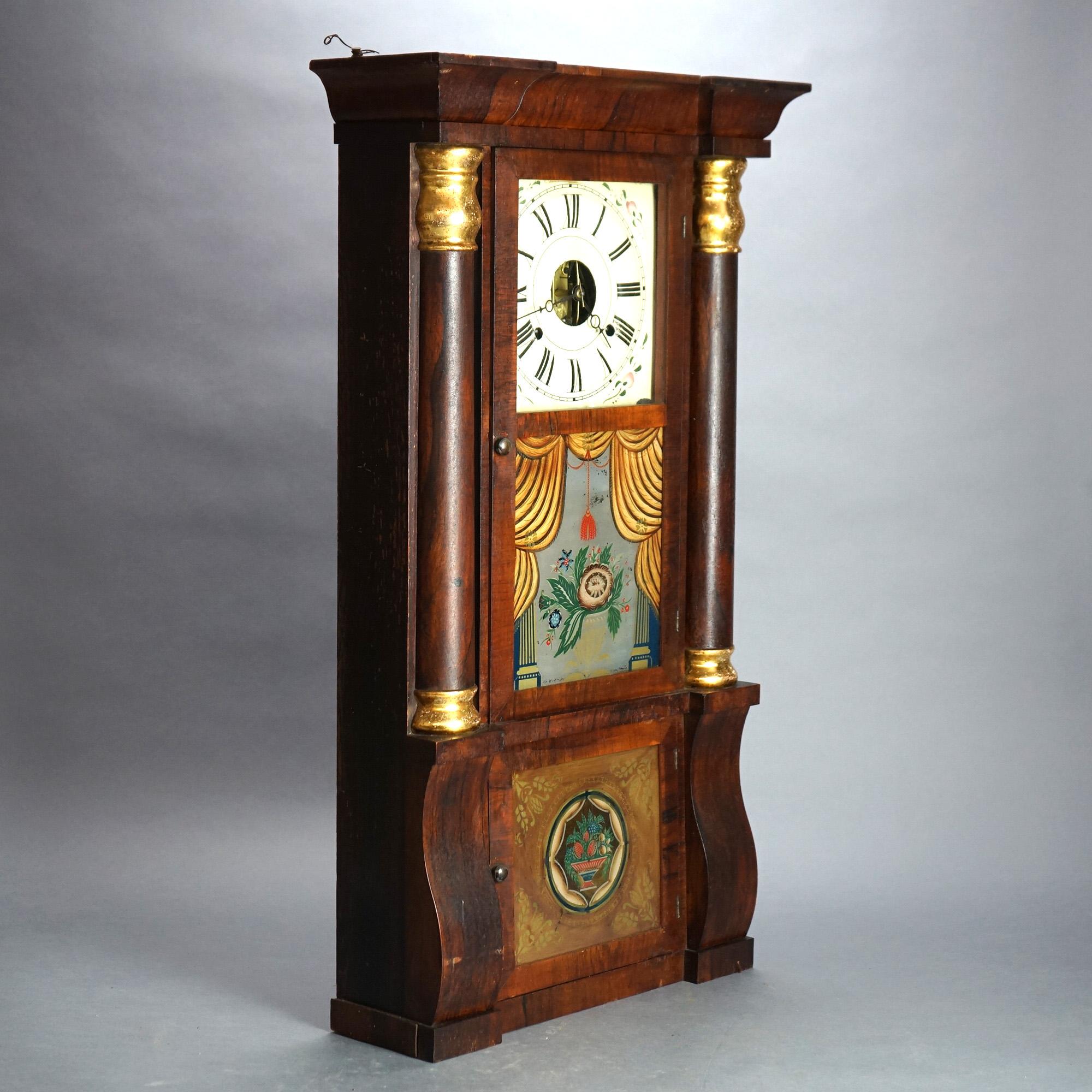 Horloge de cheminée ancienne Seth Thomas Flame en acajou et bois de rose, c1840 en vente 4