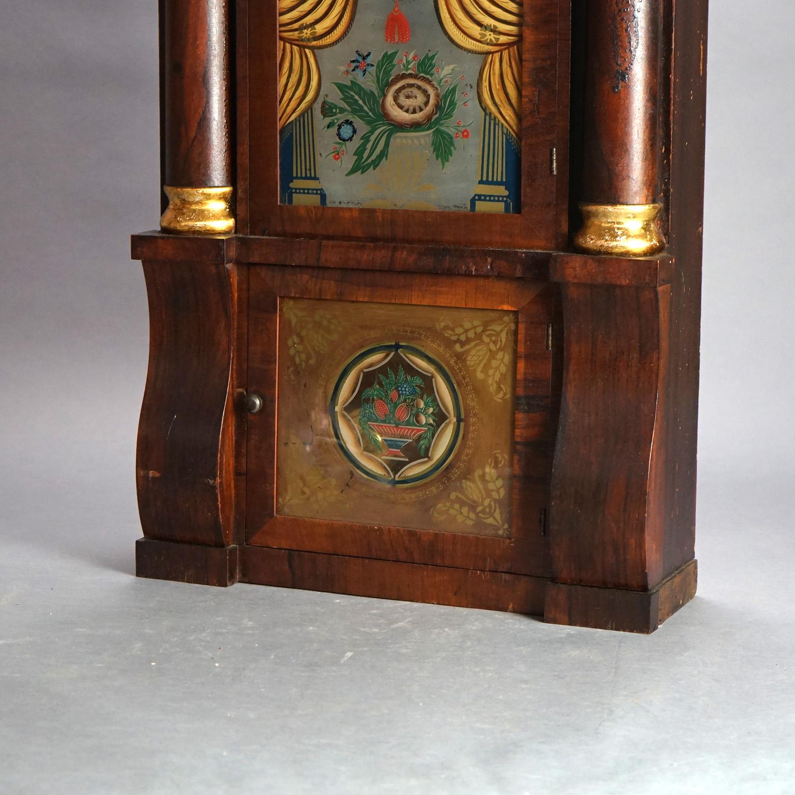 American Antique Seth Thomas Flame Mahogany & Rosewood Open Escapement Mantel Clock c1840 For Sale
