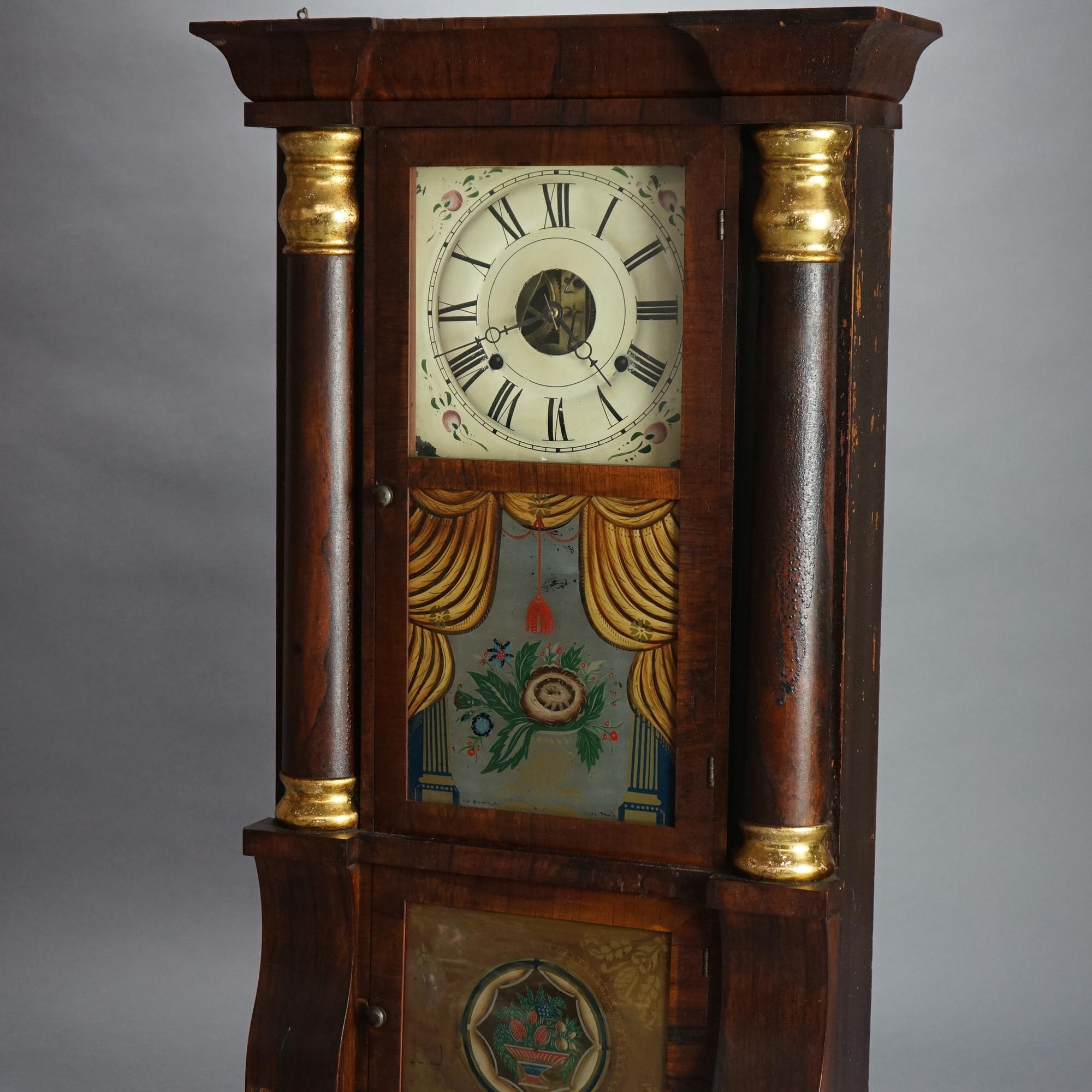 Antique Seth Thomas Flame Mahogany & Rosewood Open Escapement Mantel Clock c1840 In Excellent Condition For Sale In Big Flats, NY