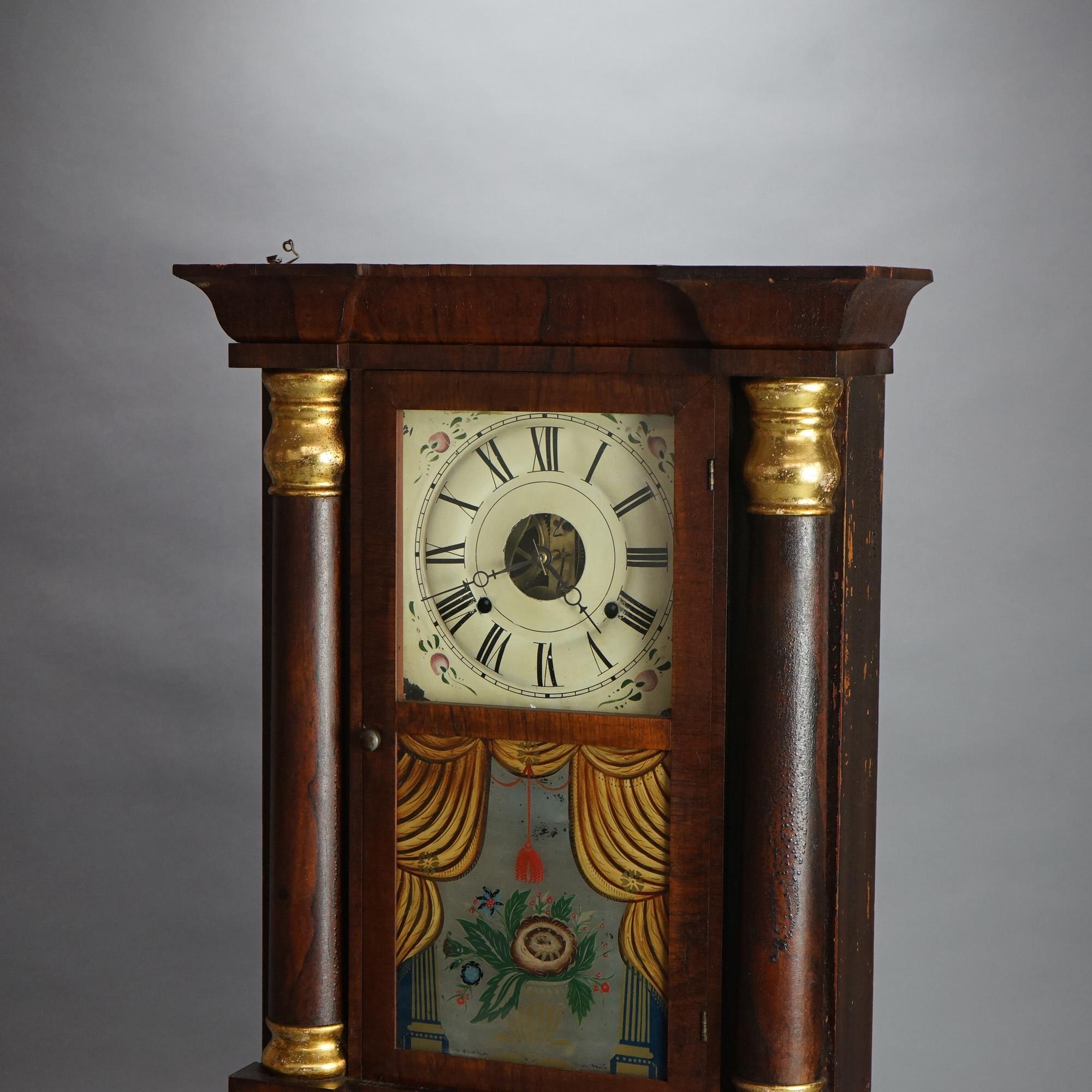 XIXe siècle Horloge de cheminée ancienne Seth Thomas Flame en acajou et bois de rose, c1840 en vente