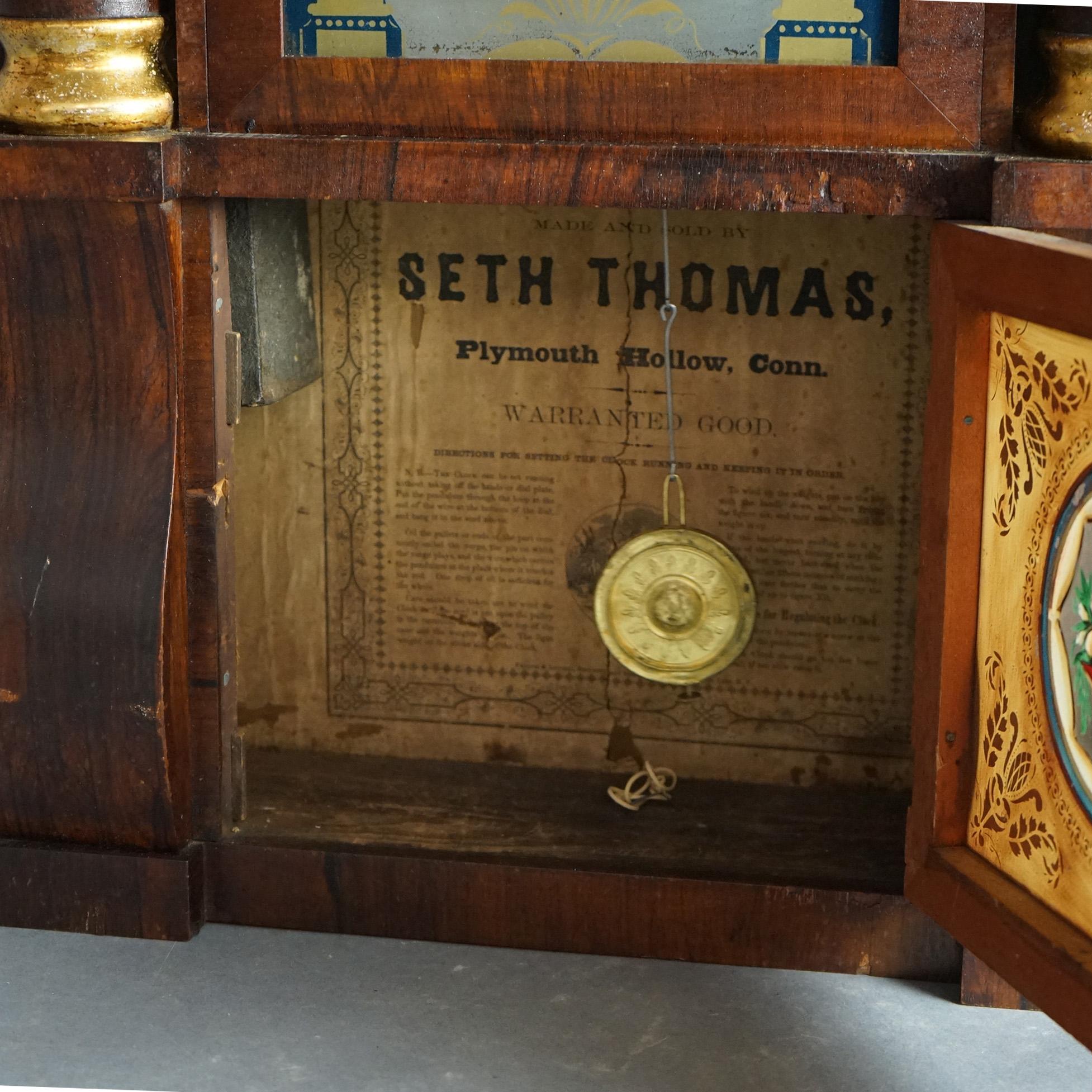 Acajou Horloge de cheminée ancienne Seth Thomas Flame en acajou et bois de rose, c1840 en vente