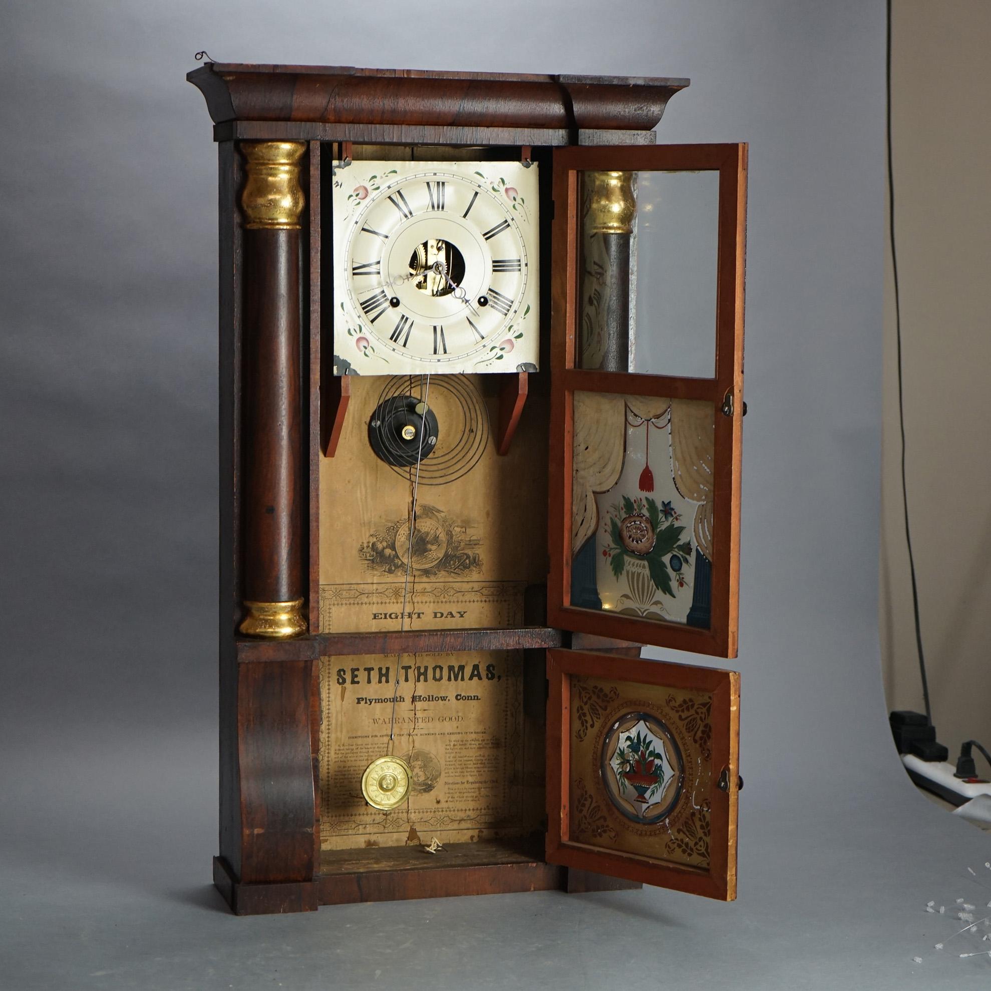 Antique Seth Thomas Flame Mahogany & Rosewood Open Escapement Mantel Clock c1840 For Sale 2