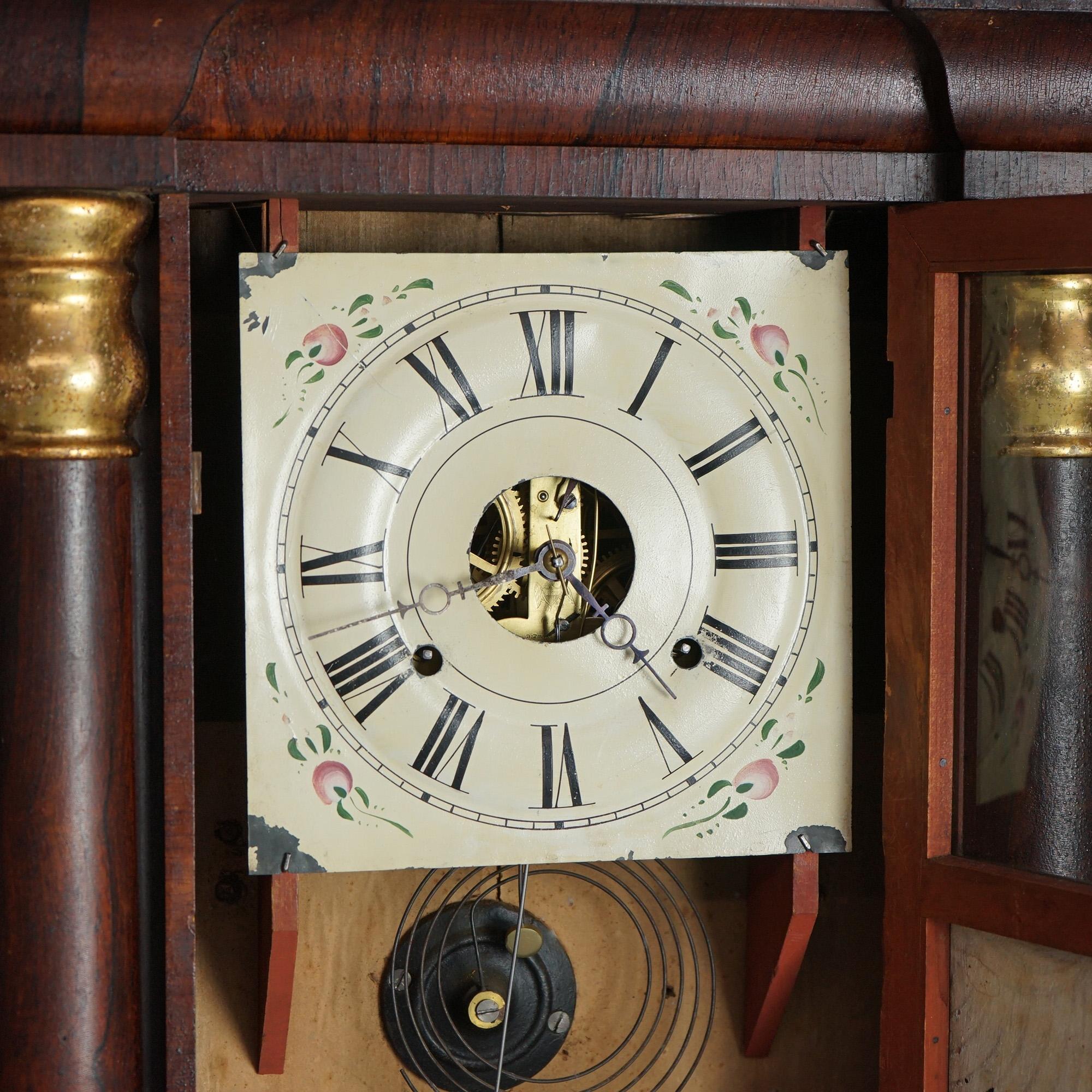 Antique Seth Thomas Flame Mahogany & Rosewood Open Escapement Mantel Clock c1840 For Sale 3