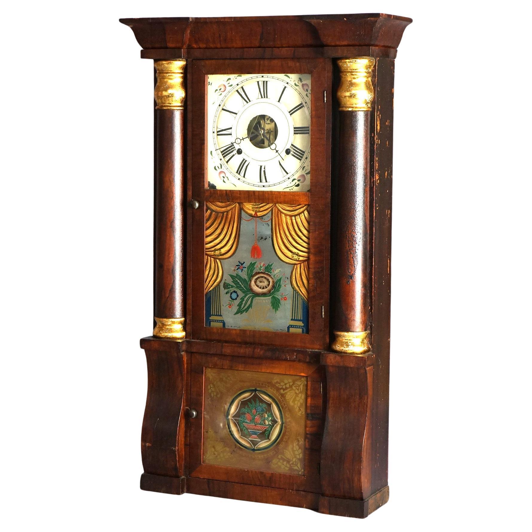Horloge de cheminée ancienne Seth Thomas Flame en acajou et bois de rose, c1840