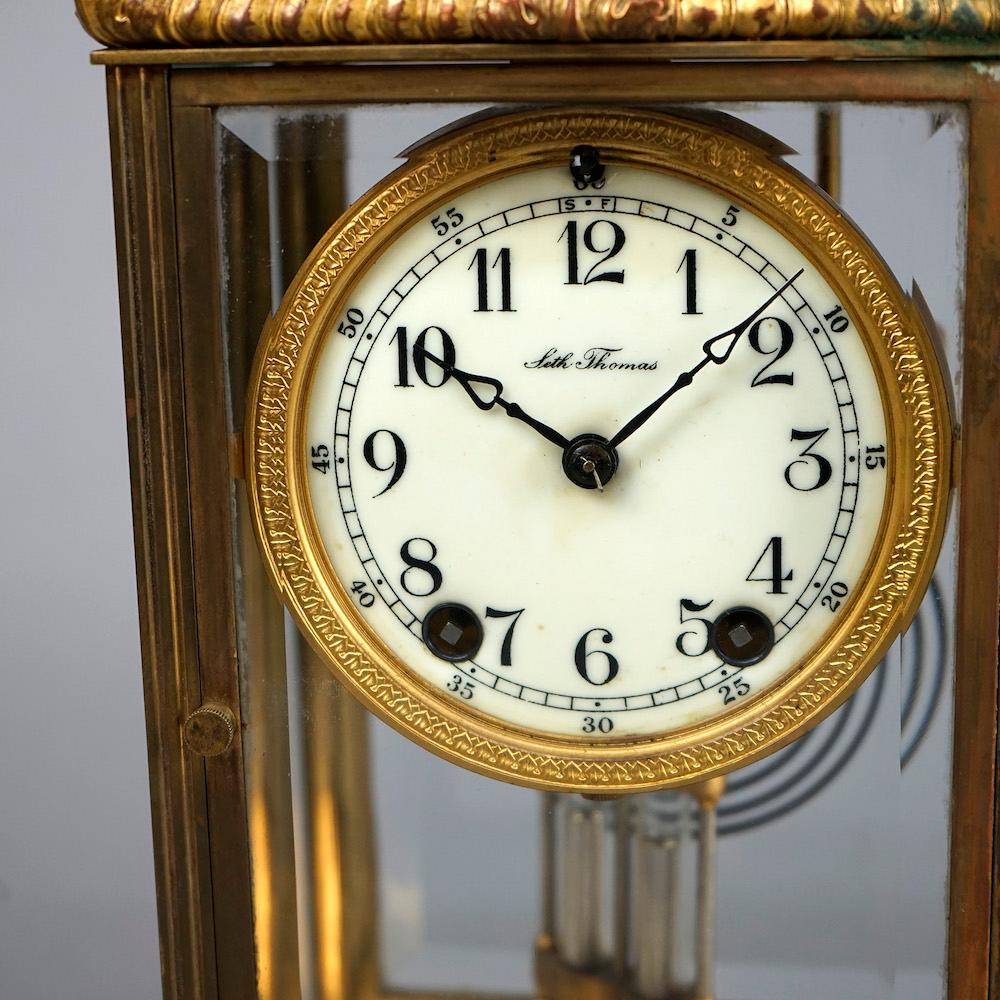 Antique Seth Thomas Gilt Bronzed Metal Crystal Regulator Mantle Clock Circa 1890 5