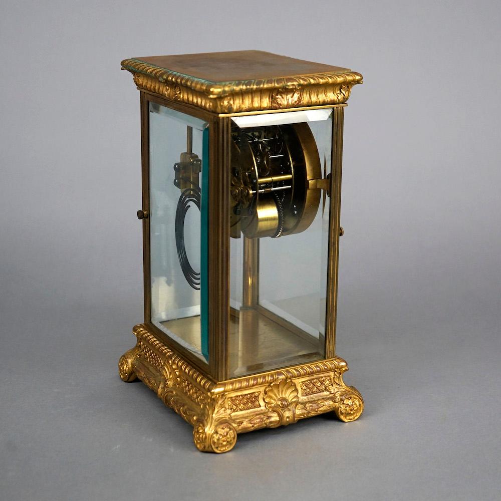 Antique Seth Thomas Gilt Bronzed Metal Crystal Regulator Mantle Clock Circa 1890 1