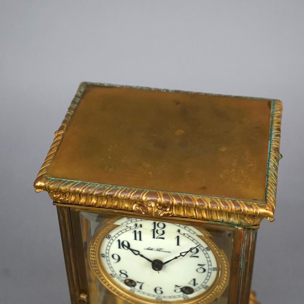 Antique Seth Thomas Gilt Bronzed Metal Crystal Regulator Mantle Clock Circa 1890 3