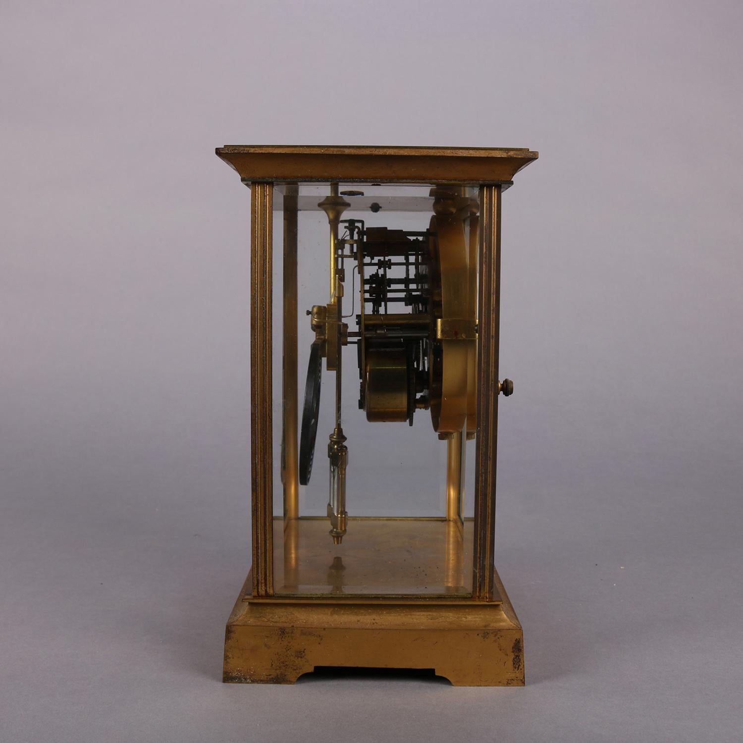 Beveled Antique Seth Thomas Gilt Crystal Regulator Mantel Clock, circa 1900