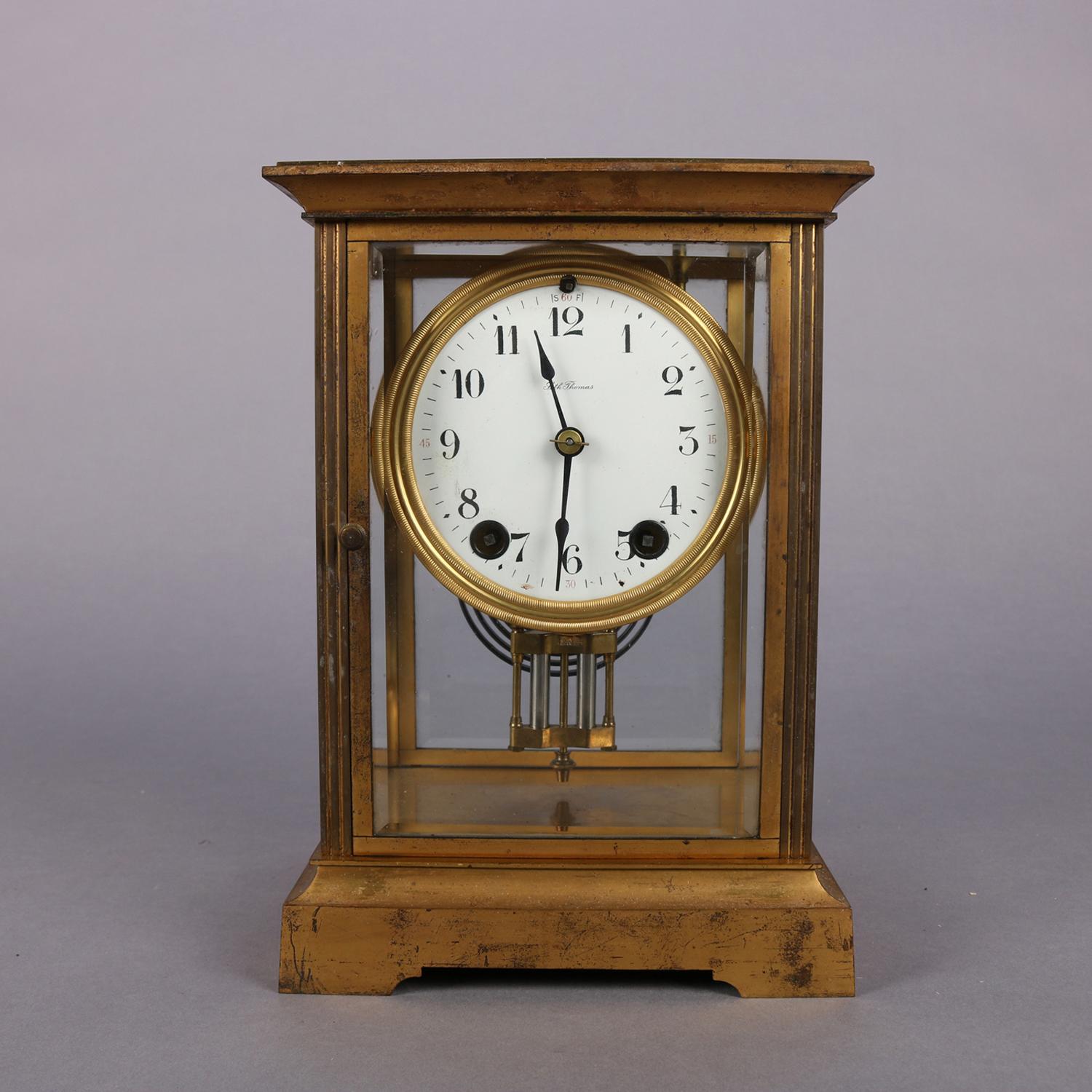 Antique Seth Thomas Gilt Crystal Regulator Mantel Clock, circa 1900 In Good Condition In Big Flats, NY